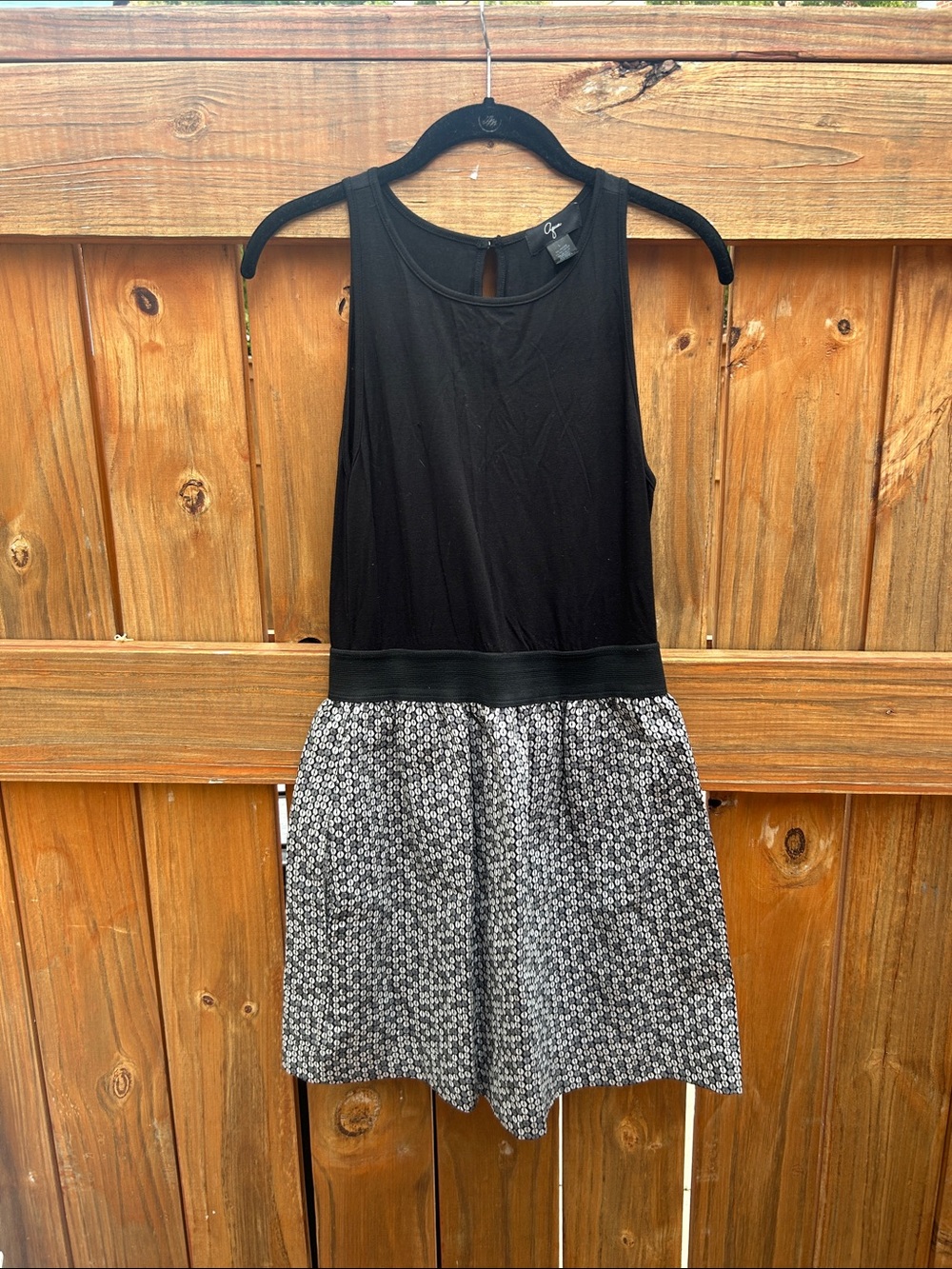 Aqua Black Tank Dress with Gray Patterned Skirt